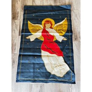 Vtg Christmas Angel Winter Garden Banner Porch Flag 40"x28" Double Sided